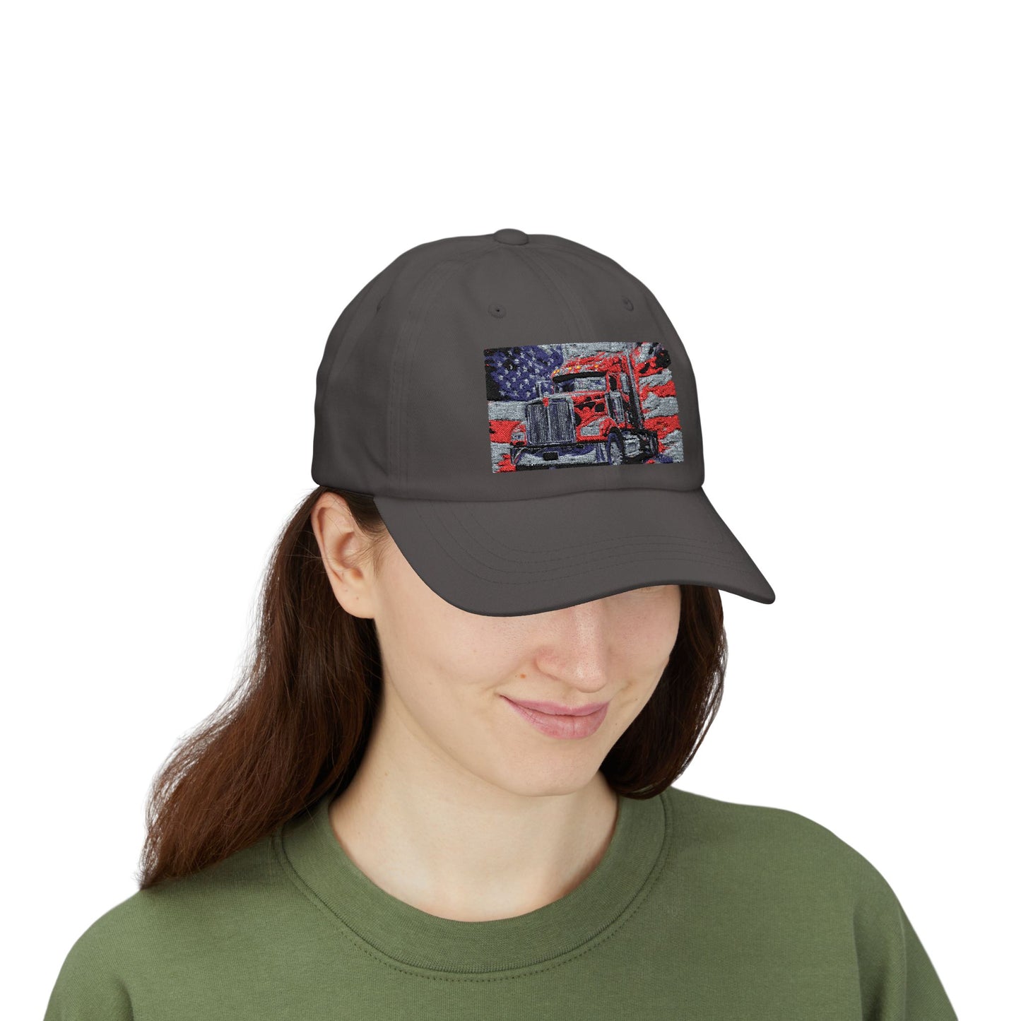Patriotic Semi Truck Dad Cap — American Flag Trucker Hat for Truckers & USA Pride