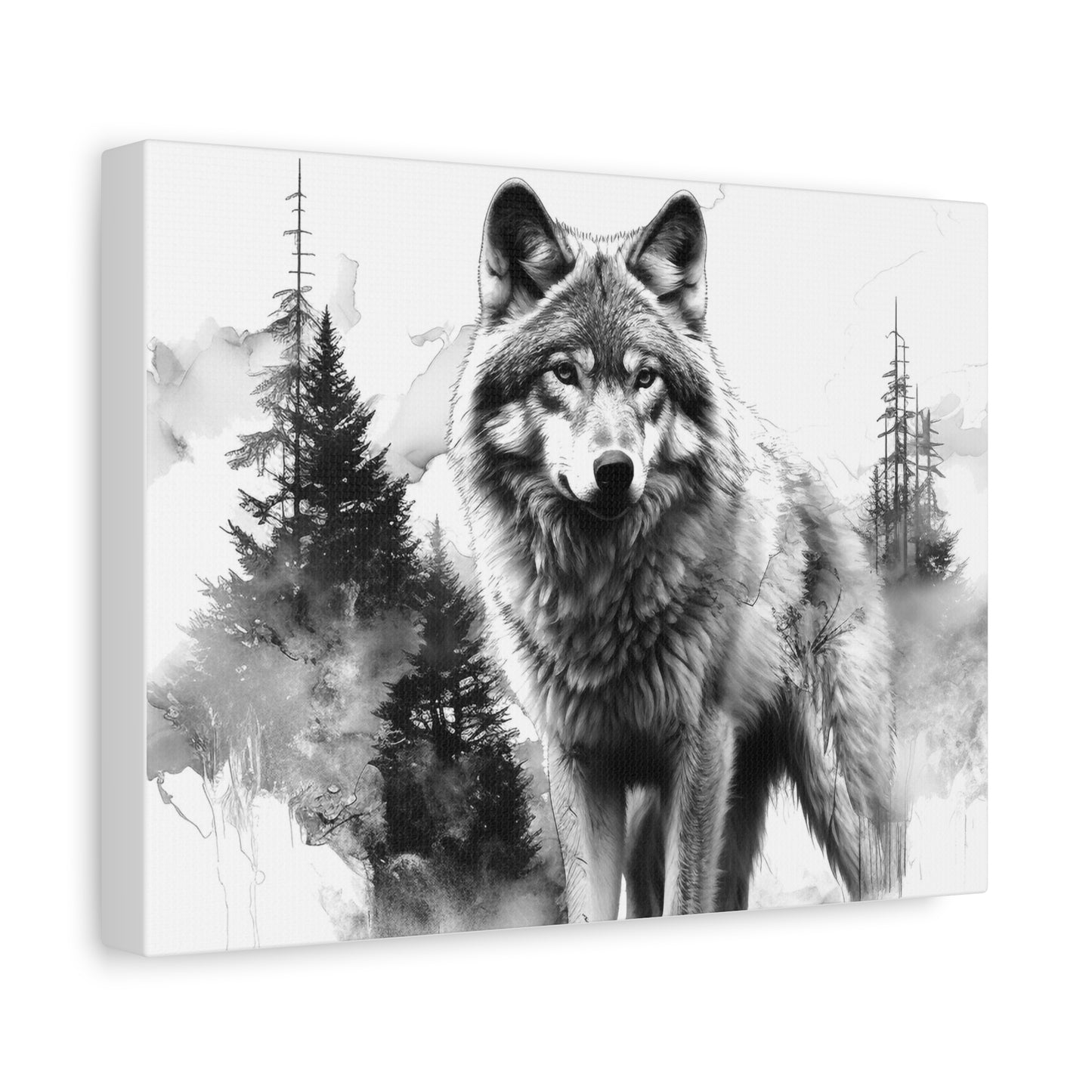Wolf Canvas Wall Art — Black & White Forest Wolf Matte Stretched Canvas