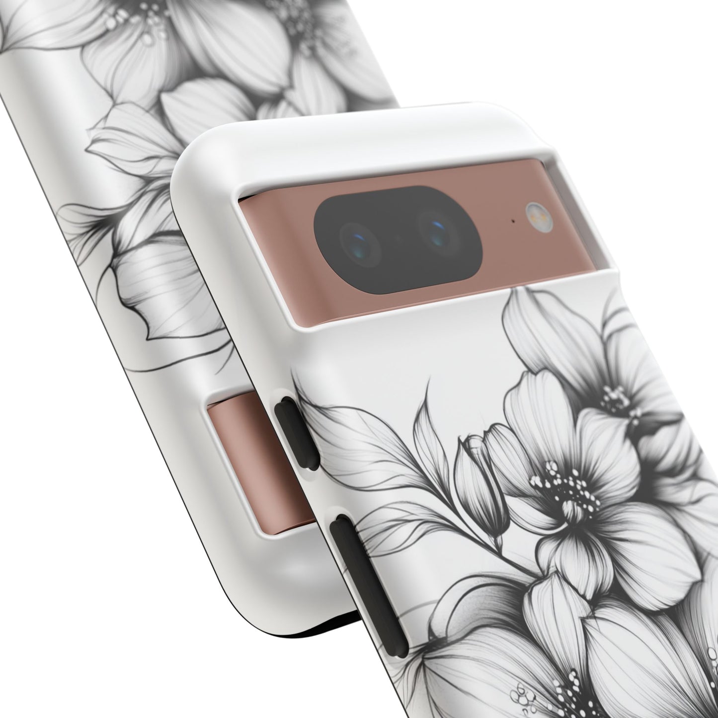 Floral Sketch Tough Case — Black & White Hand-Drawn Blossom Phone Cover