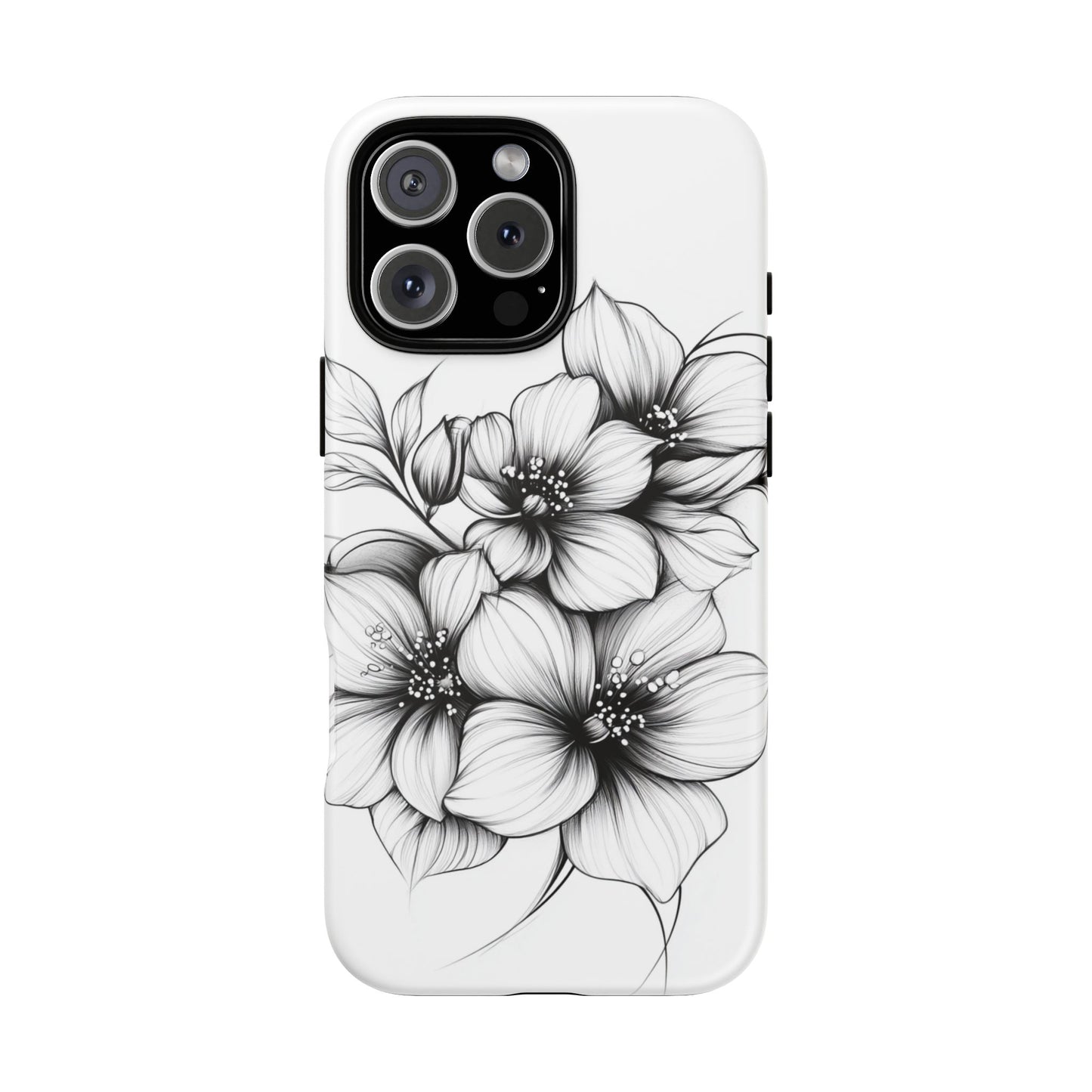 Floral Sketch Tough Case — Black & White Hand-Drawn Blossom Phone Cover
