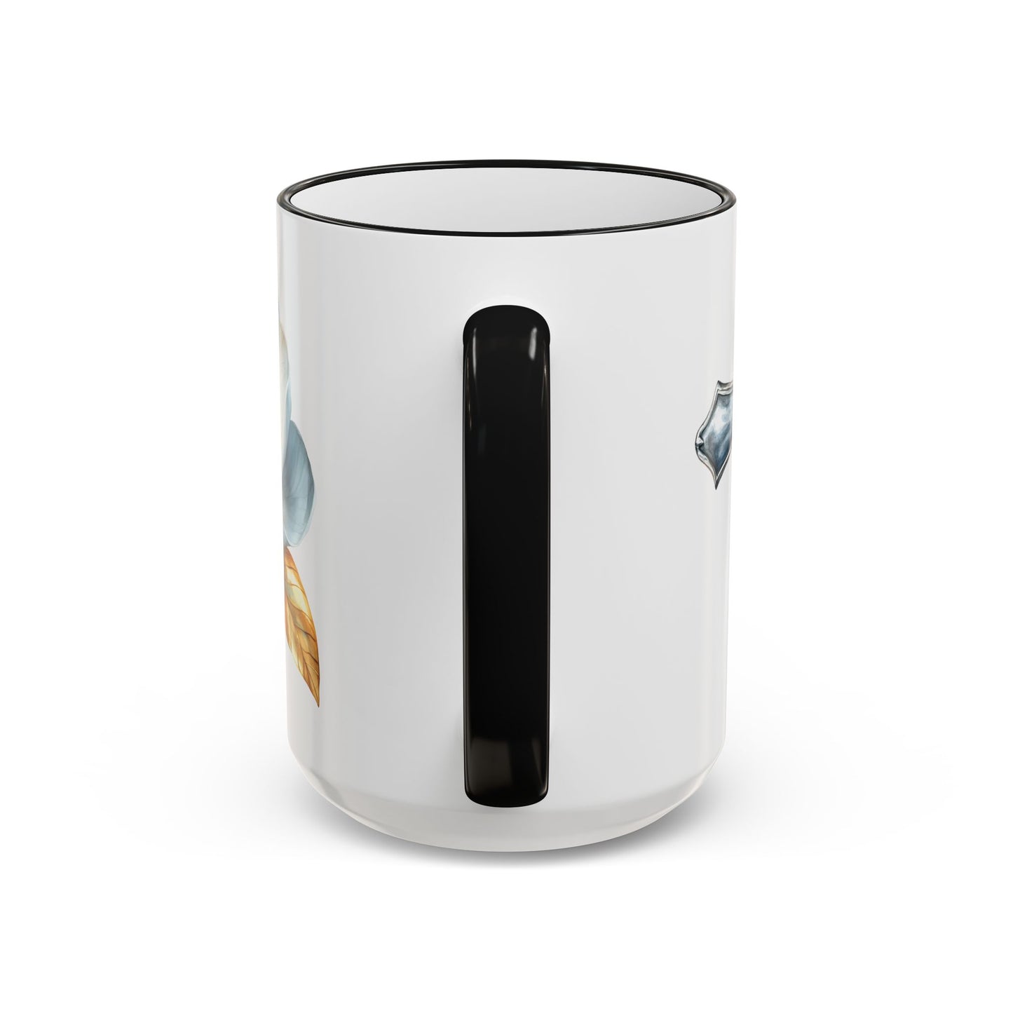 Floral Magnolia Accent Rim Mug with Cross, Blue & Gold Botanical Coffee Cup, 15oz