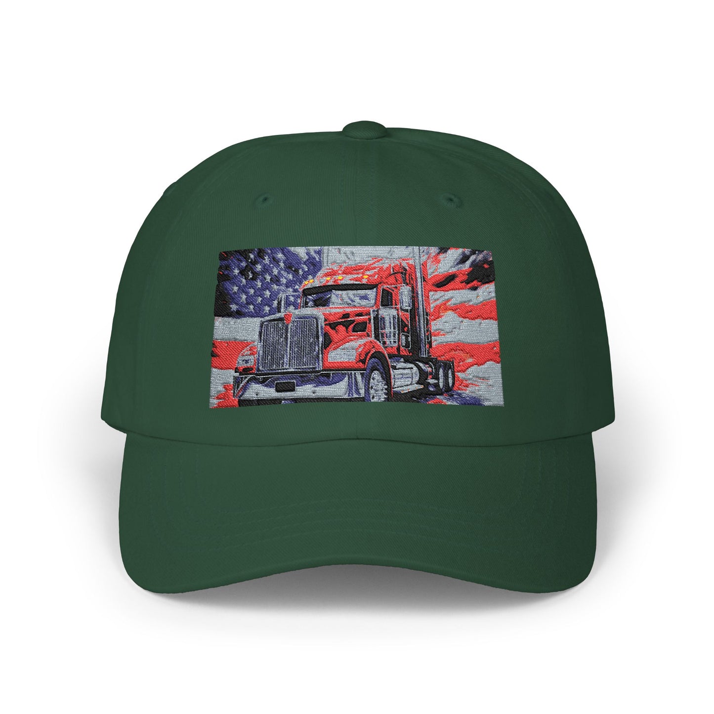 Patriotic Semi Truck Dad Cap — American Flag Trucker Hat for Truckers & USA Pride