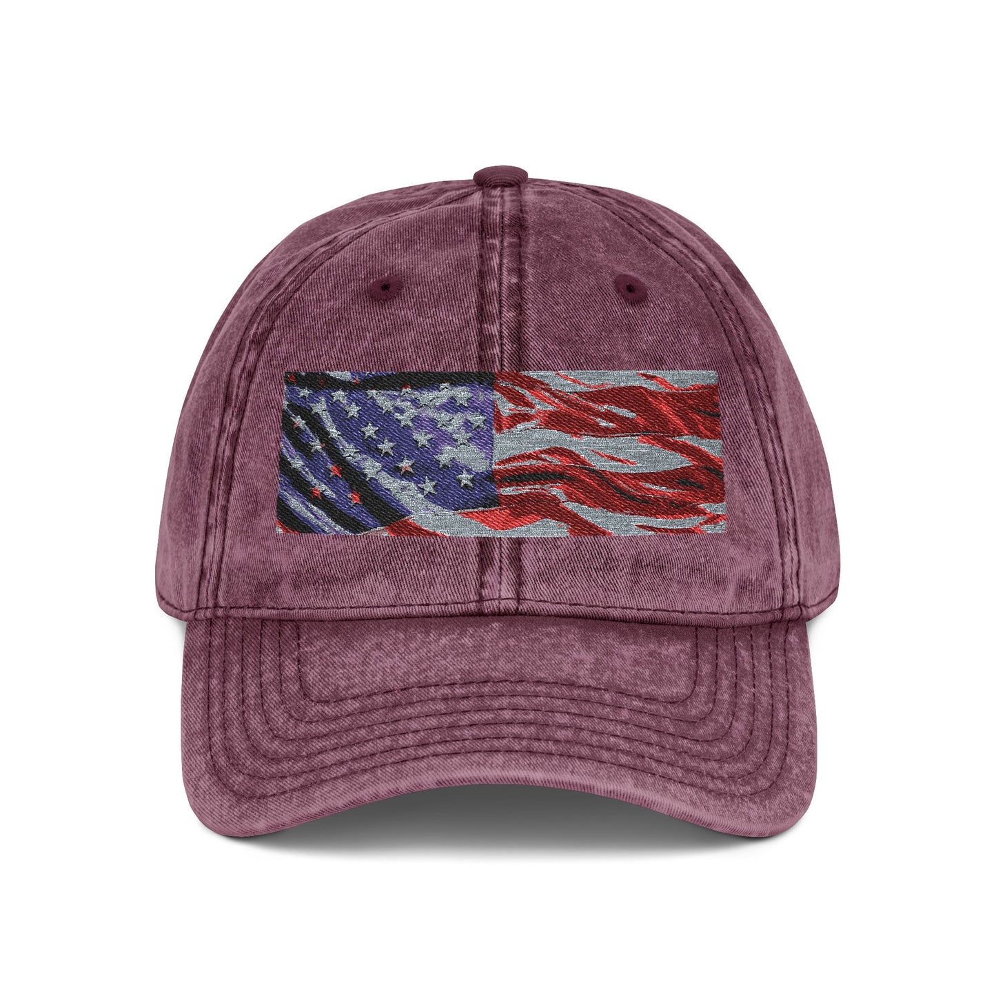 Vintage Embroidered American Flag Cap — Distressed Patriotic Baseball Hat