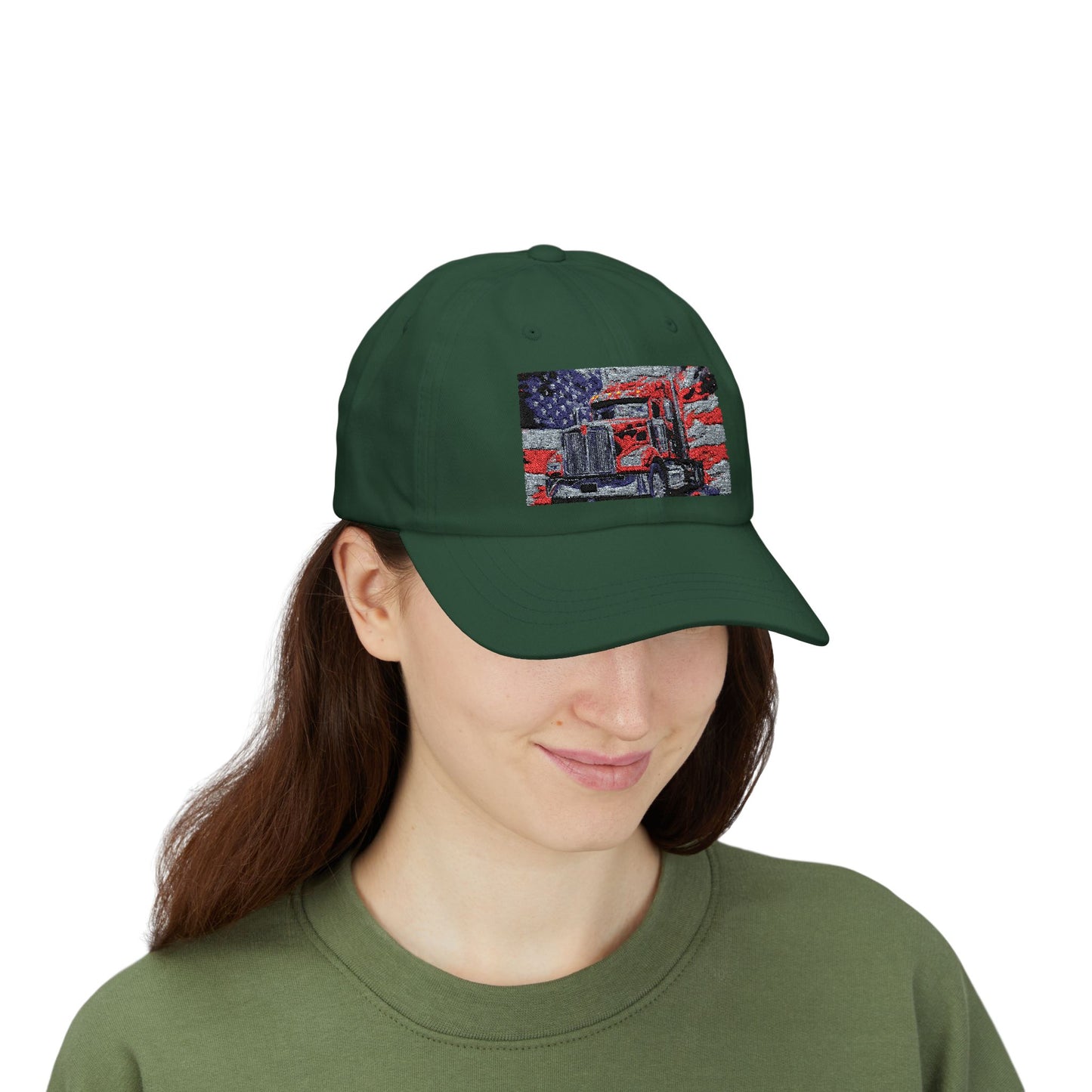 Patriotic Semi Truck Dad Cap — American Flag Trucker Hat for Truckers & USA Pride