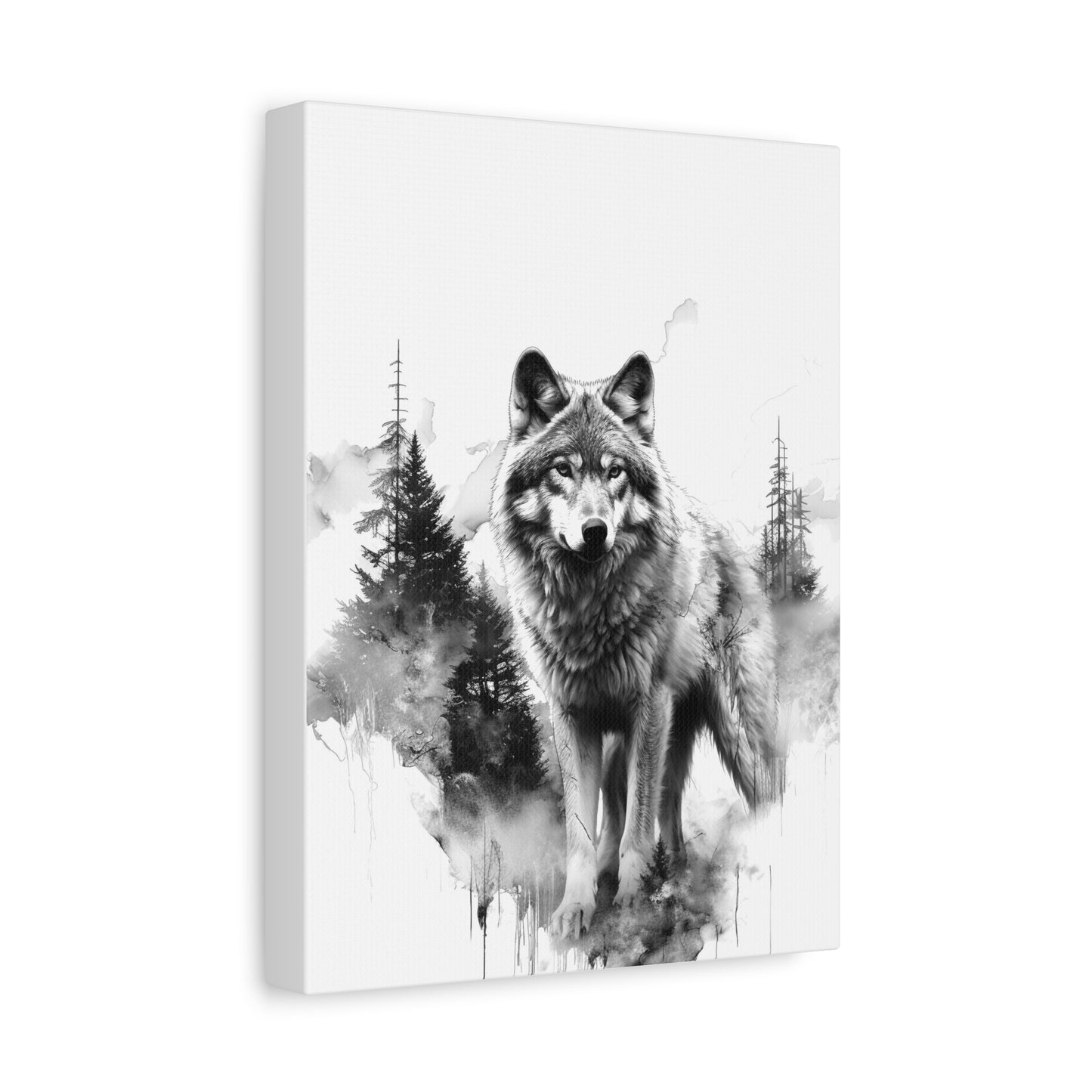 Wolf Canvas Wall Art — Black & White Forest Wolf Matte Stretched Canvas