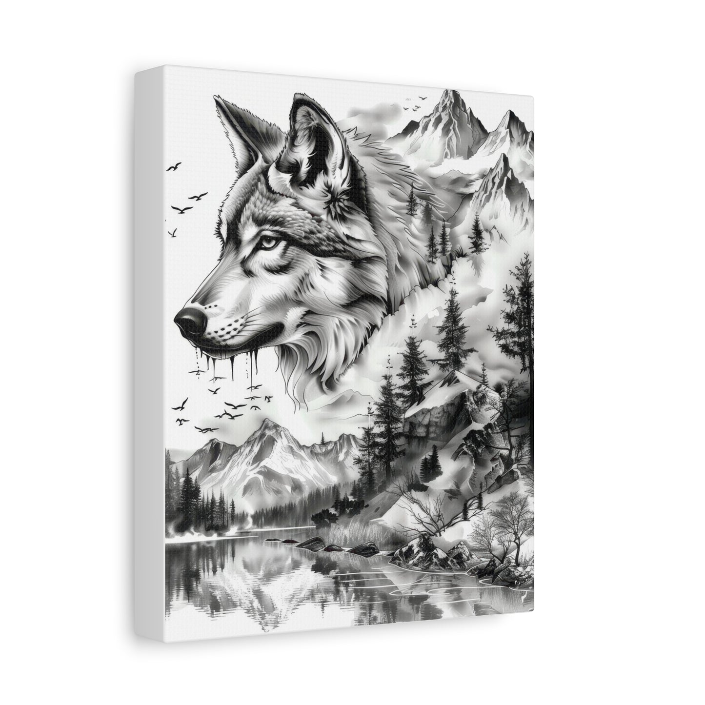 Wolf Mountain Canvas Art – Black & White Wilderness Wall Decor
