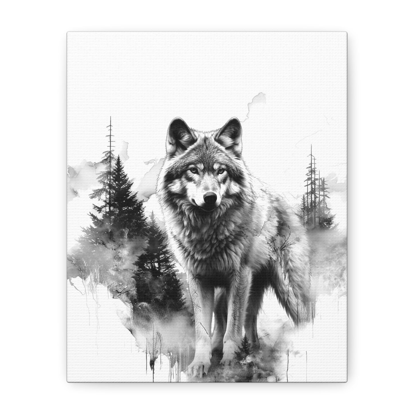 Wolf Canvas Wall Art — Black & White Forest Wolf Matte Stretched Canvas