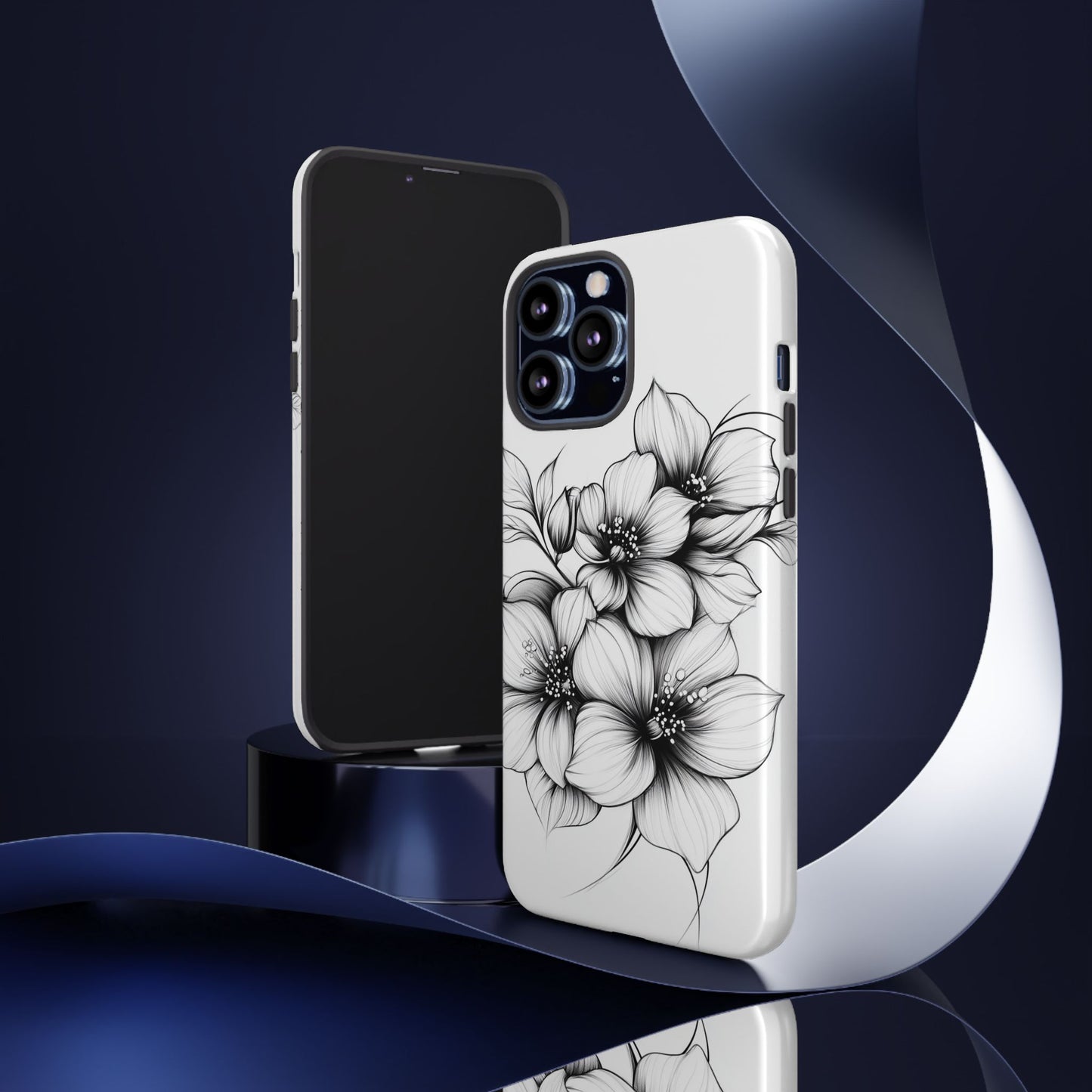 Floral Sketch Tough Case — Black & White Hand-Drawn Blossom Phone Cover