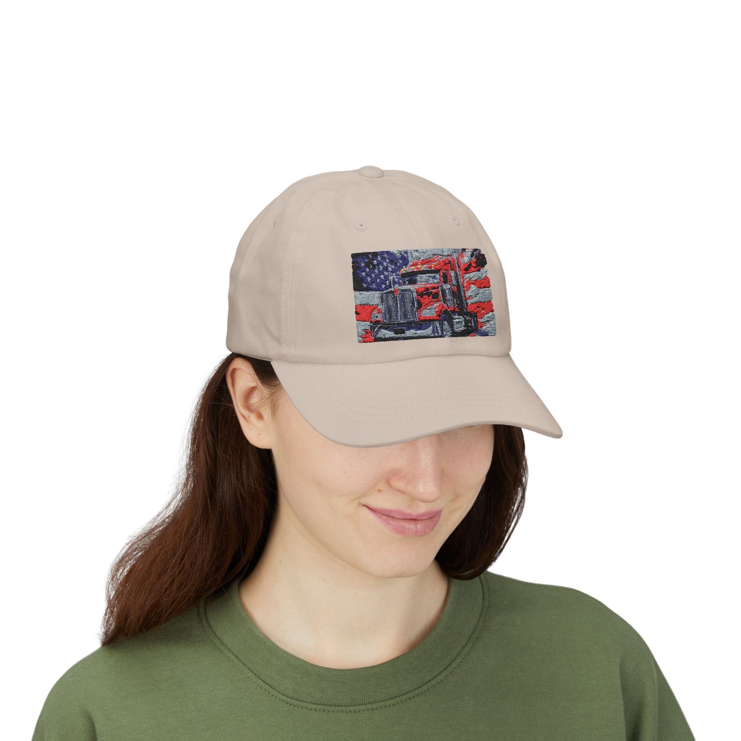 Patriotic Semi Truck Dad Cap — American Flag Trucker Hat for Truckers & USA Pride