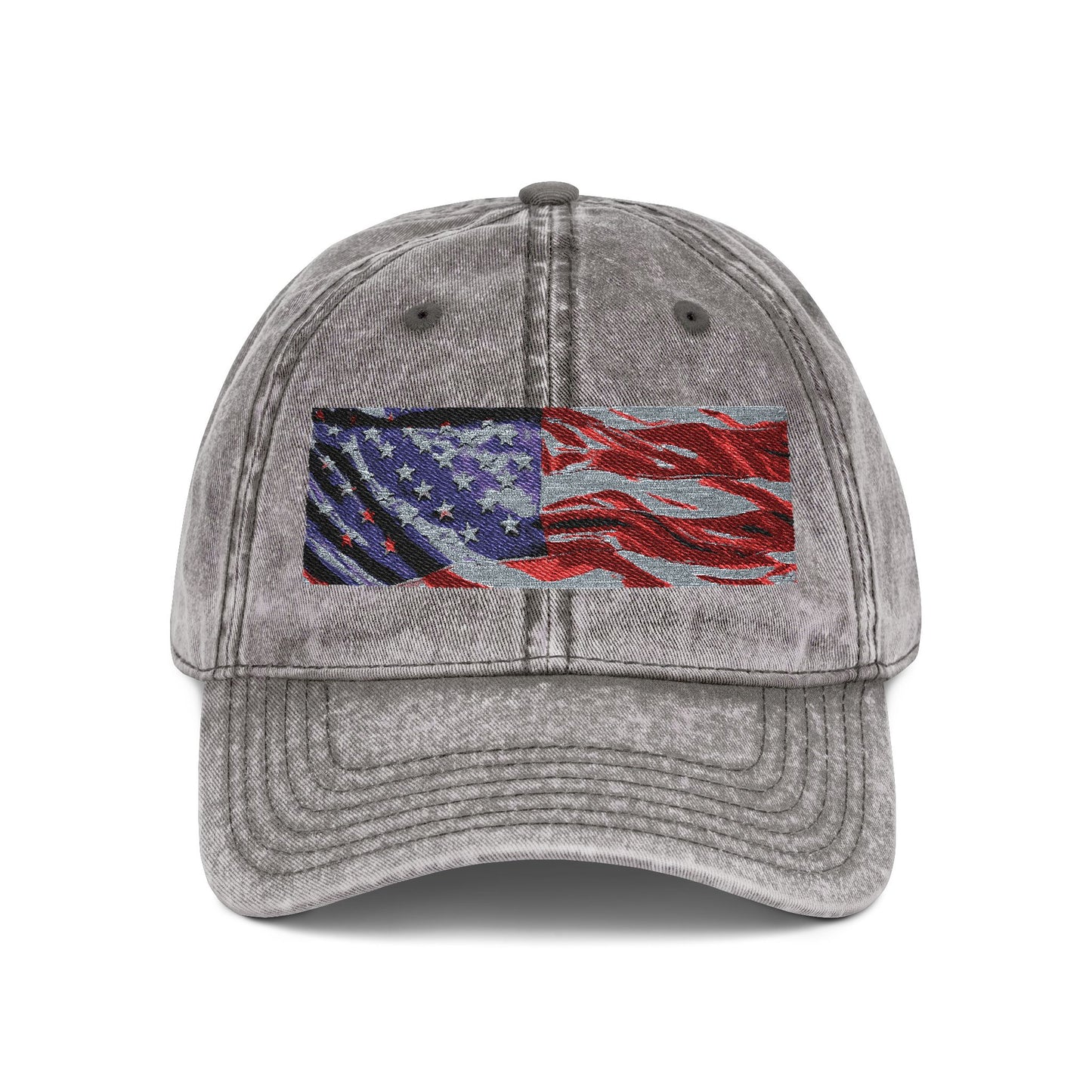 Vintage Embroidered American Flag Cap — Distressed Patriotic Baseball Hat