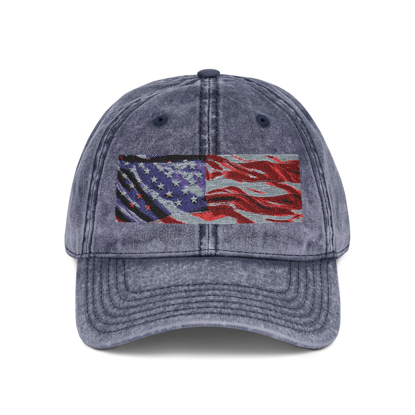 Vintage Embroidered American Flag Cap — Distressed Patriotic Baseball Hat