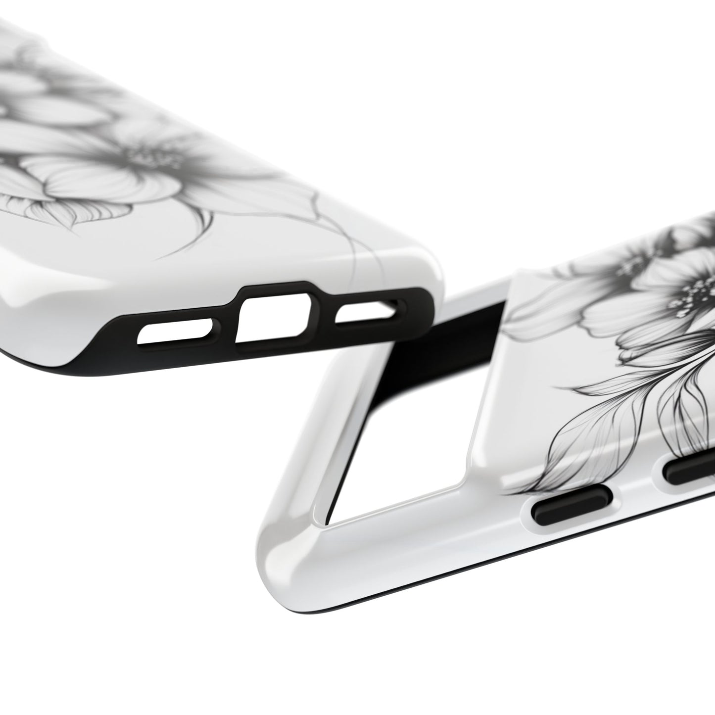 Floral Sketch Tough Case — Black & White Hand-Drawn Blossom Phone Cover
