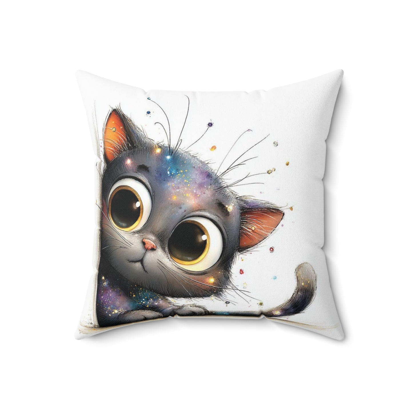 Galaxy Kitten Throw Pillow — Cute Big-Eyed Cat Decorative Cushion