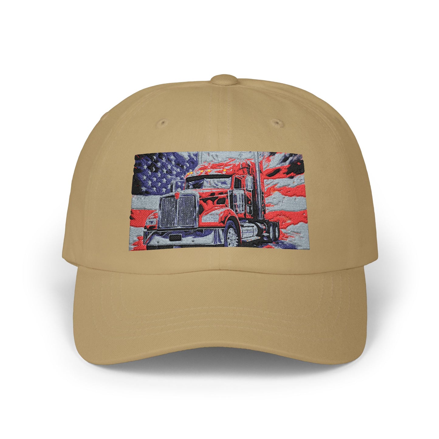 Patriotic Semi Truck Dad Cap — American Flag Trucker Hat for Truckers & USA Pride