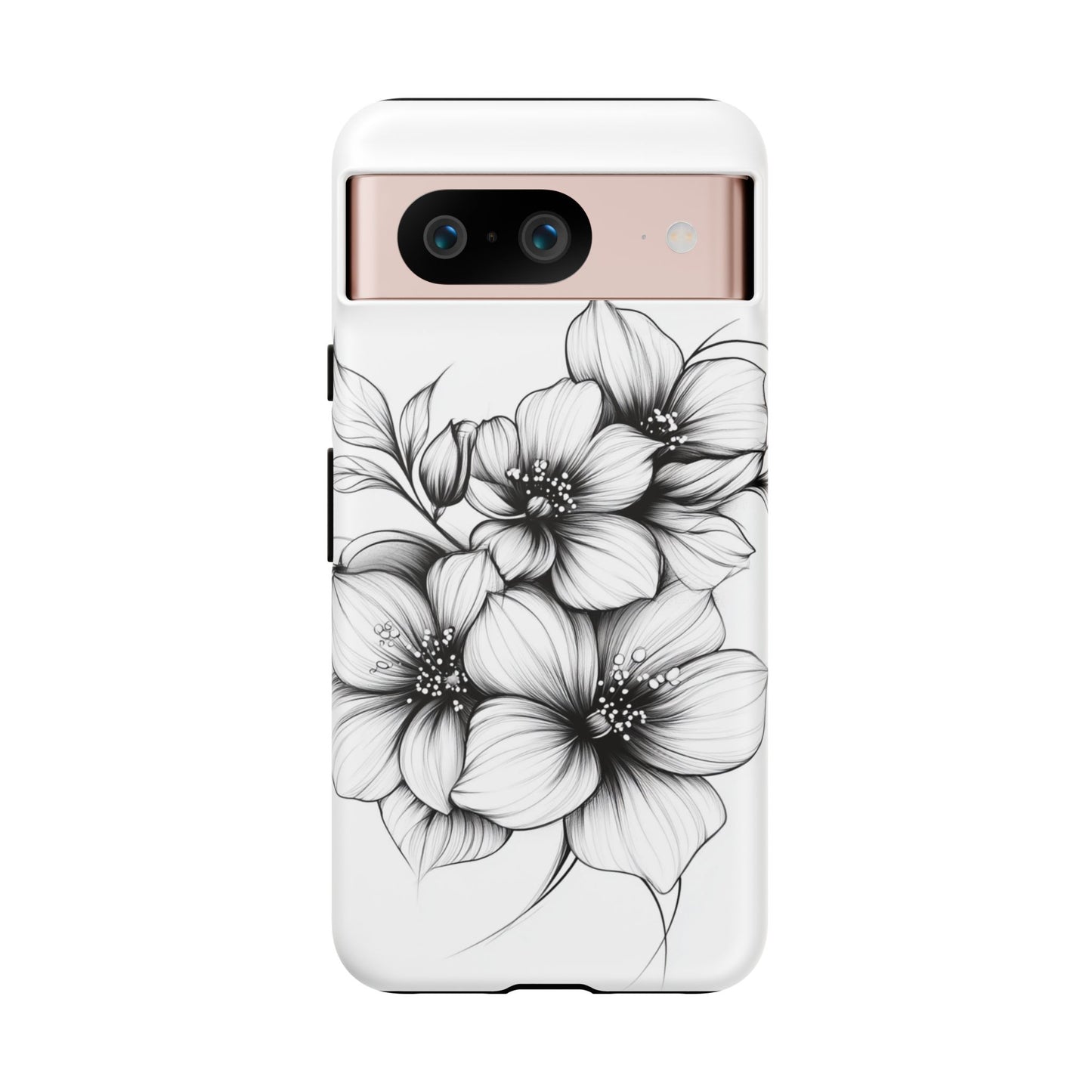 Floral Sketch Tough Case — Black & White Hand-Drawn Blossom Phone Cover