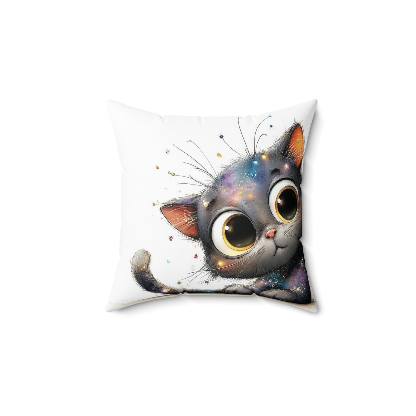 Galaxy Kitten Throw Pillow — Cute Big-Eyed Cat Decorative Cushion