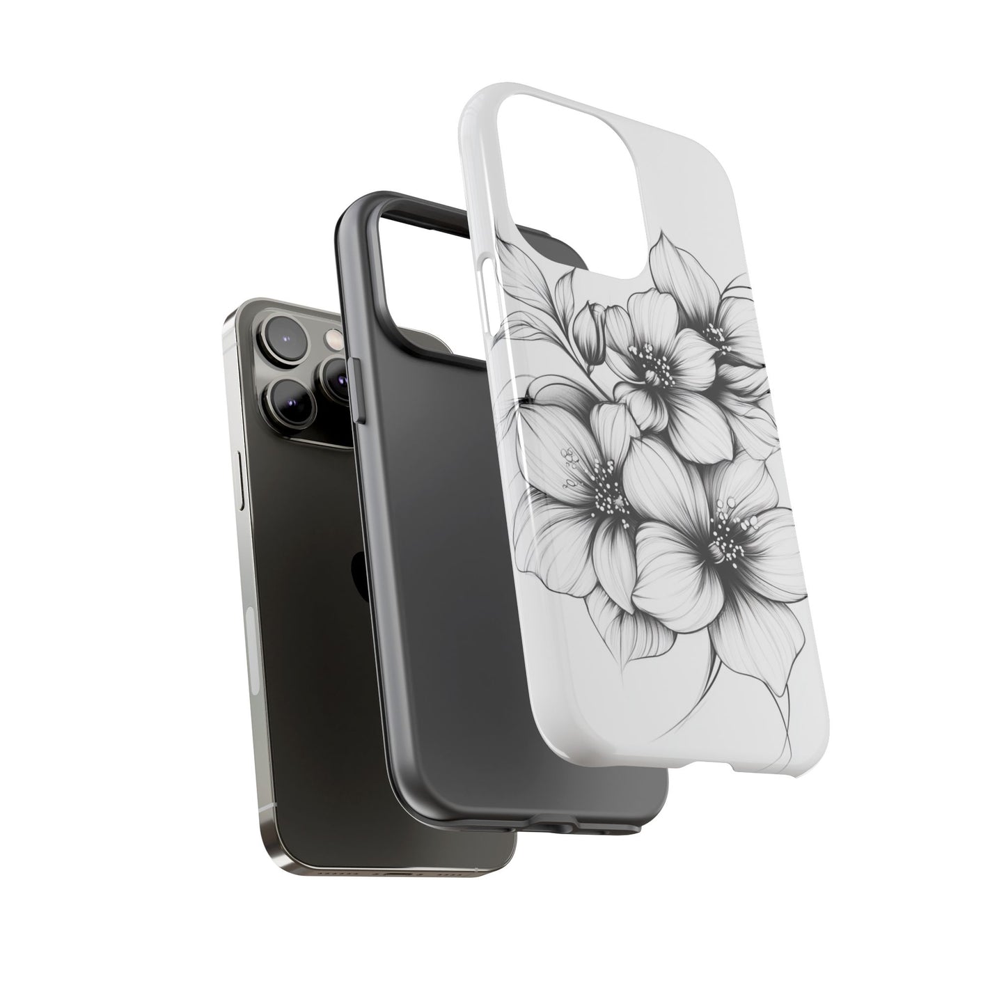 Floral Sketch Tough Case — Black & White Hand-Drawn Blossom Phone Cover