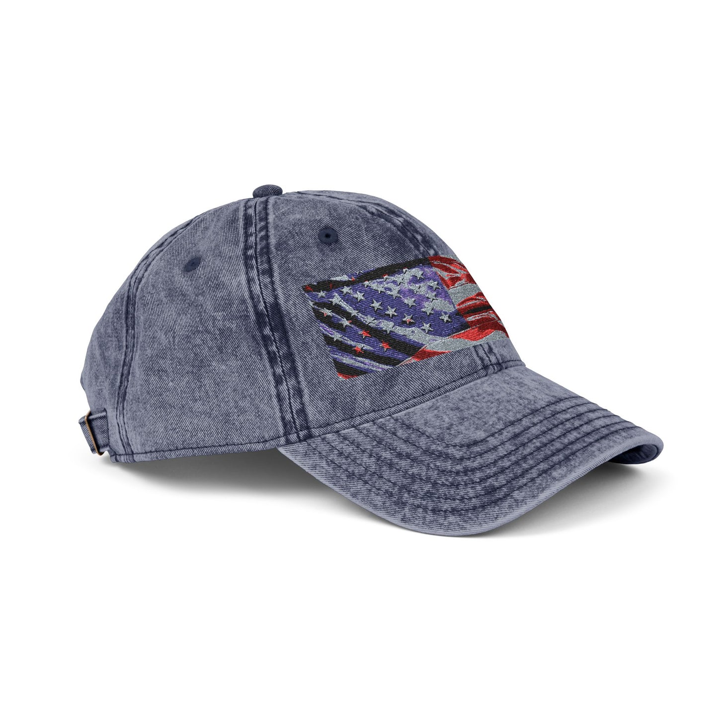 Vintage Embroidered American Flag Cap — Distressed Patriotic Baseball Hat