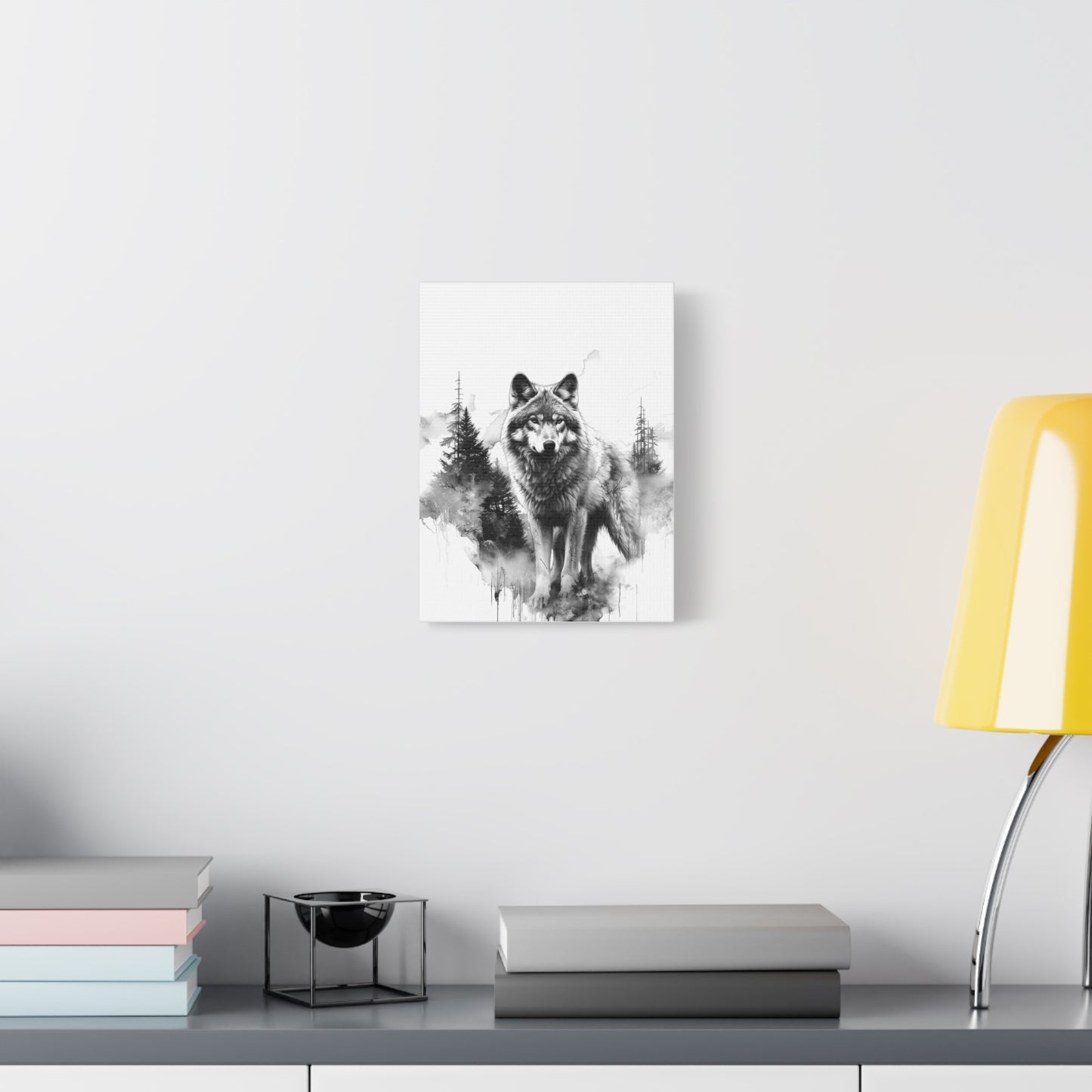 Wolf Canvas Wall Art — Black & White Forest Wolf Matte Stretched Canvas