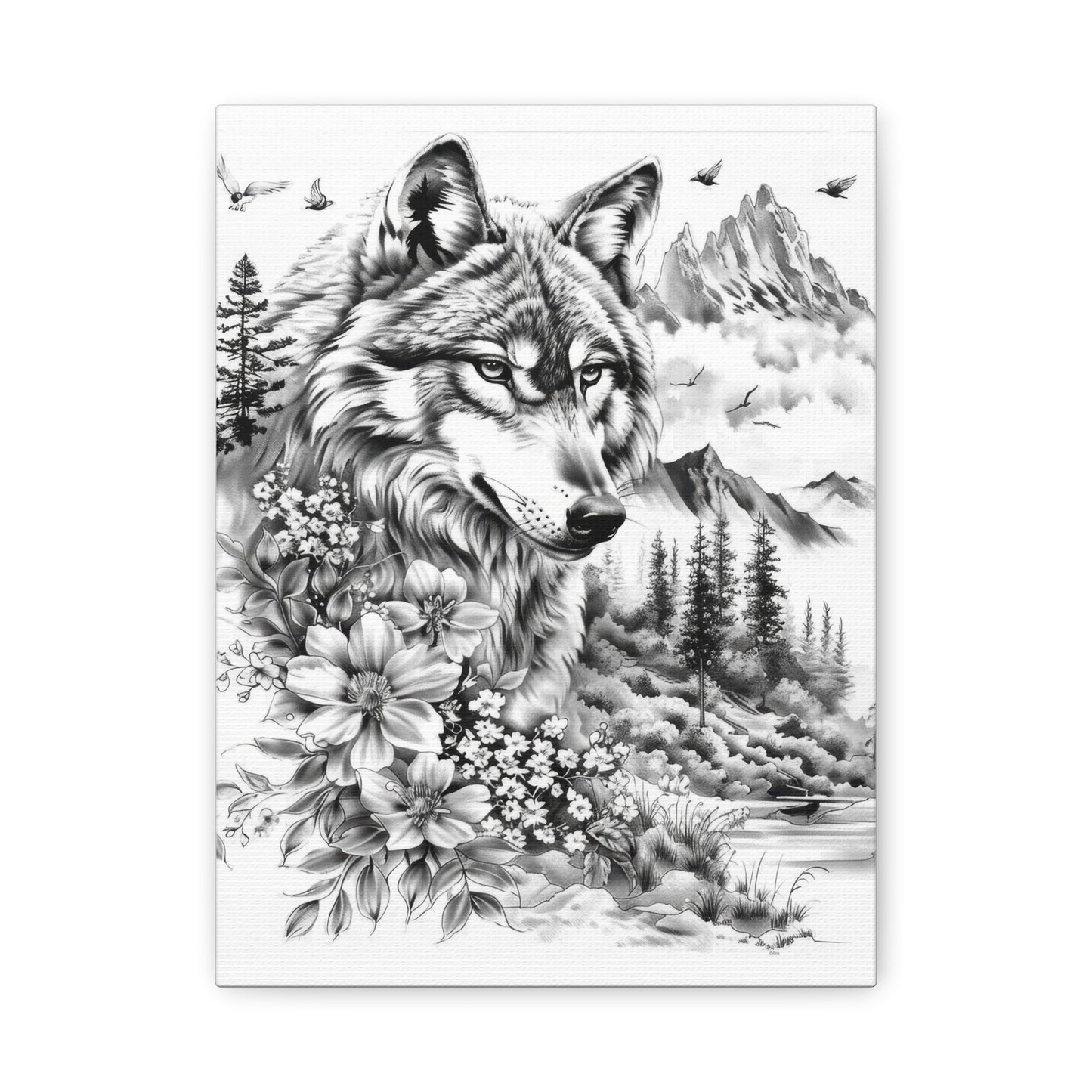 Wolf Portrait Canvas Print — Black & White Nature Wall Art