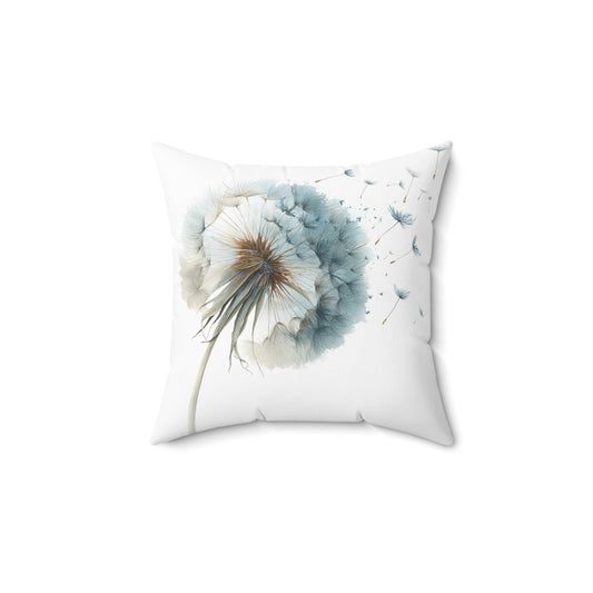 Dandelion Blow Decorative Pillow — Watercolor Blue Floral Throw Pillow