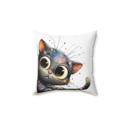 Galaxy Kitten Throw Pillow — Cute Big-Eyed Cat Decorative Cushion