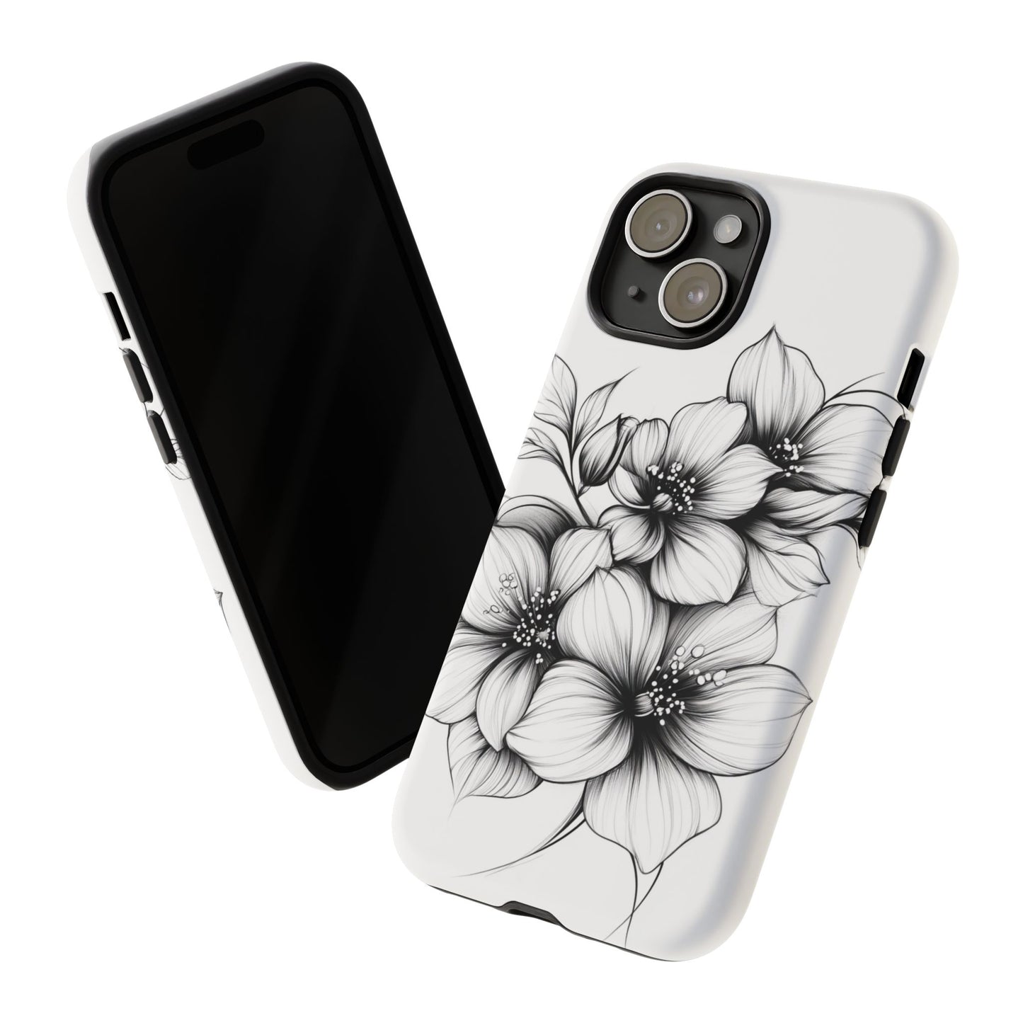 Floral Sketch Tough Case — Black & White Hand-Drawn Blossom Phone Cover