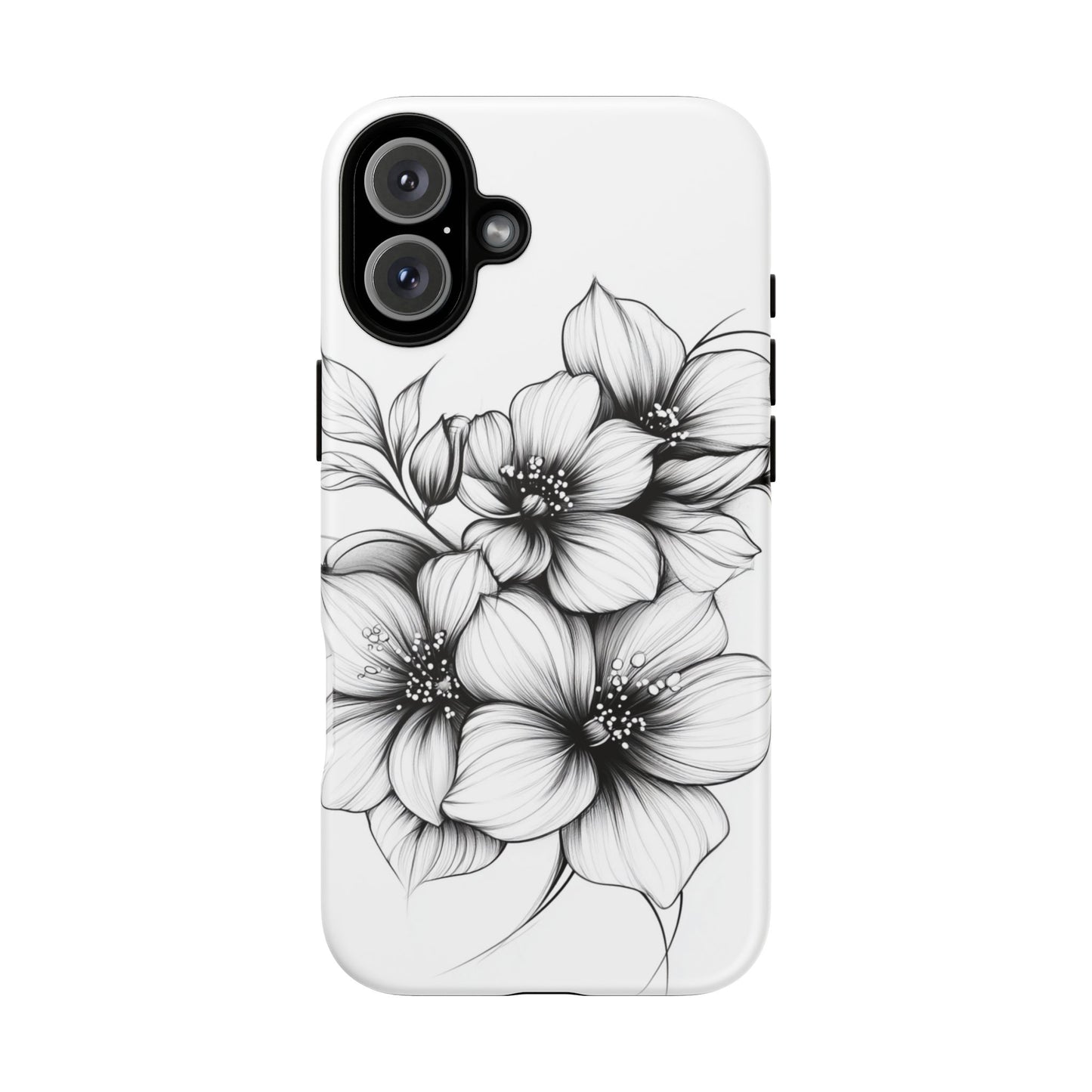 Floral Sketch Tough Case — Black & White Hand-Drawn Blossom Phone Cover