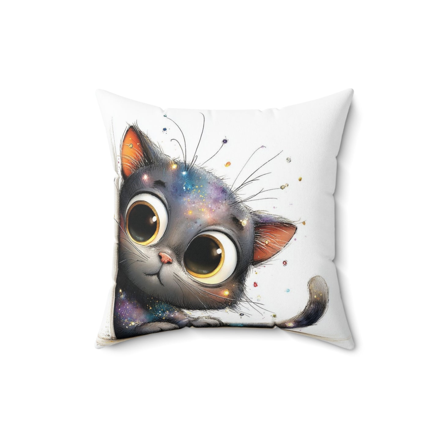 Galaxy Kitten Throw Pillow — Cute Big-Eyed Cat Decorative Cushion
