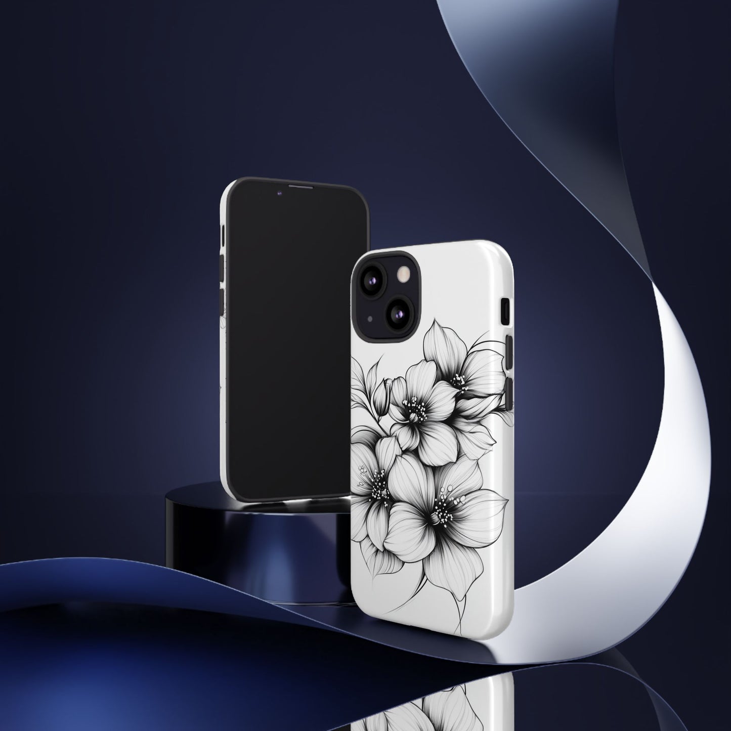 Floral Sketch Tough Case — Black & White Hand-Drawn Blossom Phone Cover
