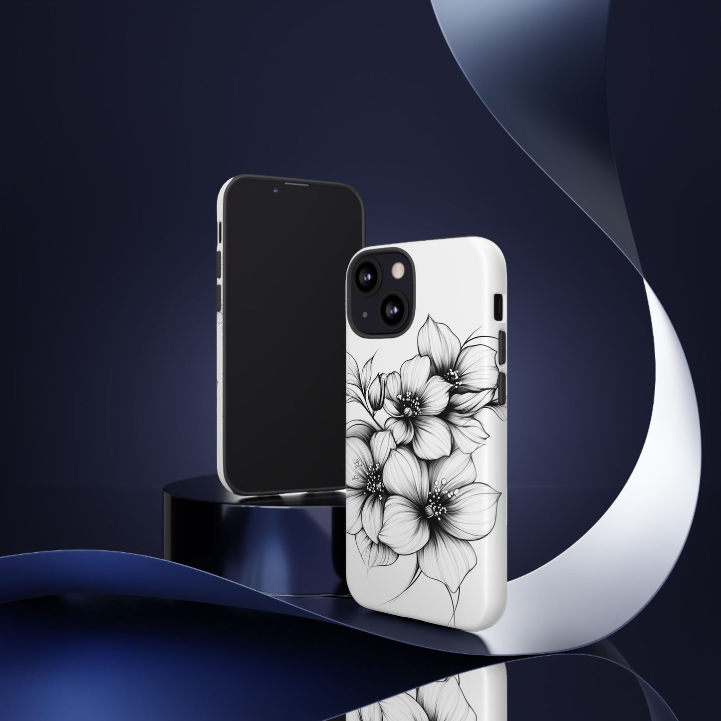 Floral Sketch Tough Case — Black & White Hand-Drawn Blossom Phone Cover