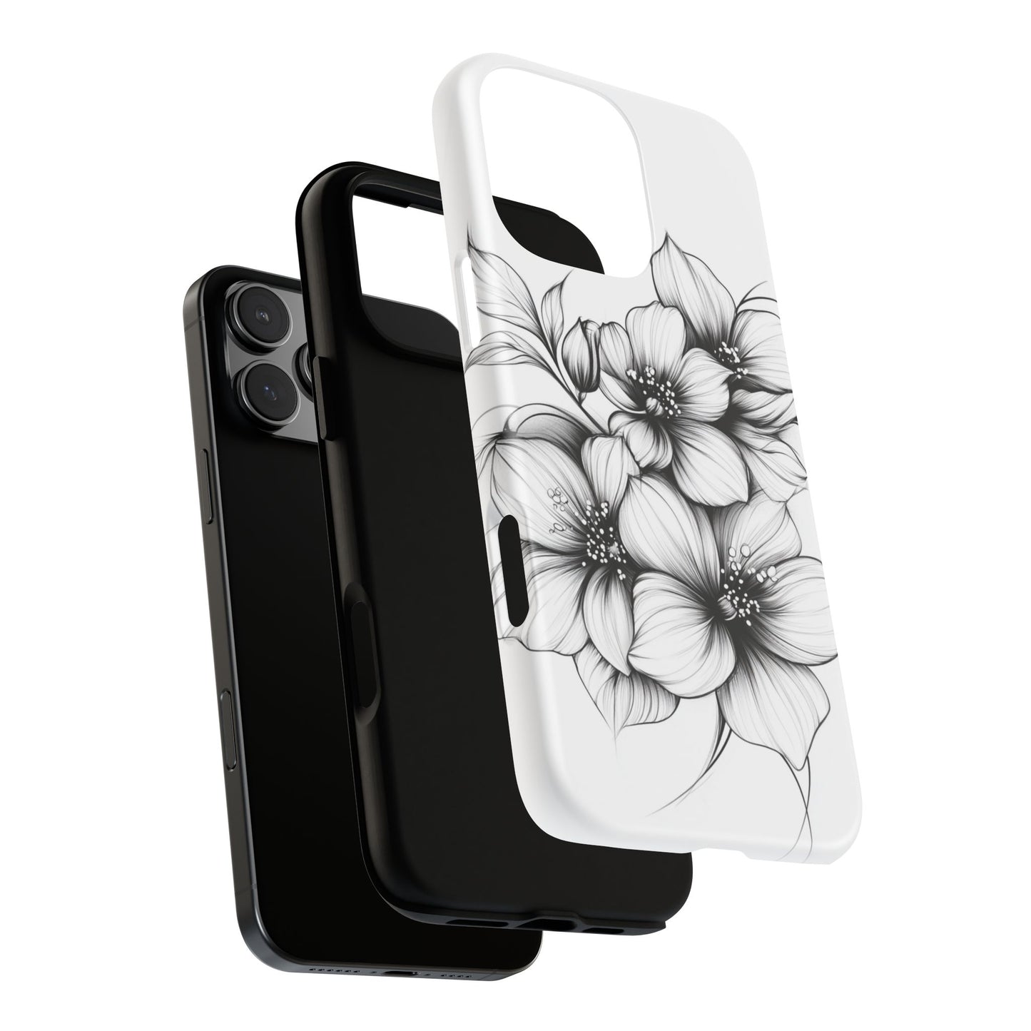 Floral Sketch Tough Case — Black & White Hand-Drawn Blossom Phone Cover