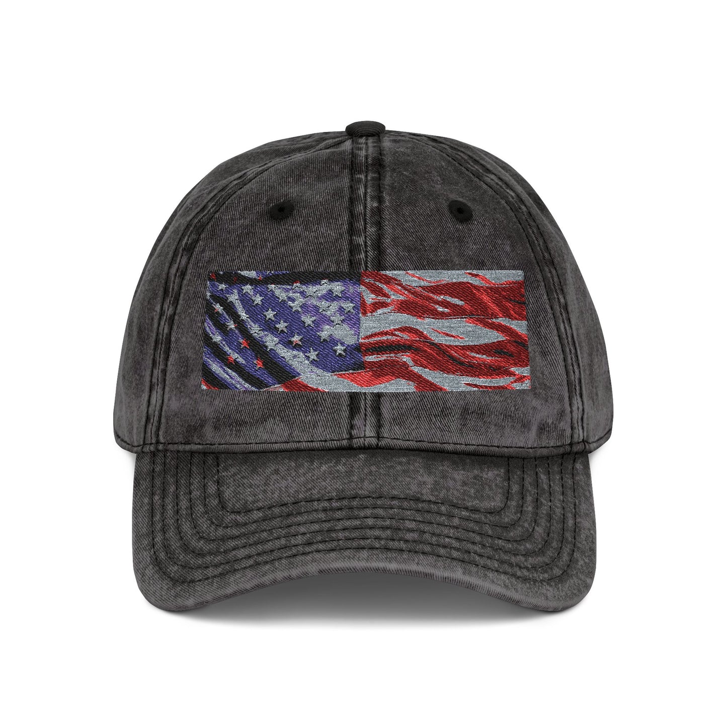 Vintage Embroidered American Flag Cap — Distressed Patriotic Baseball Hat