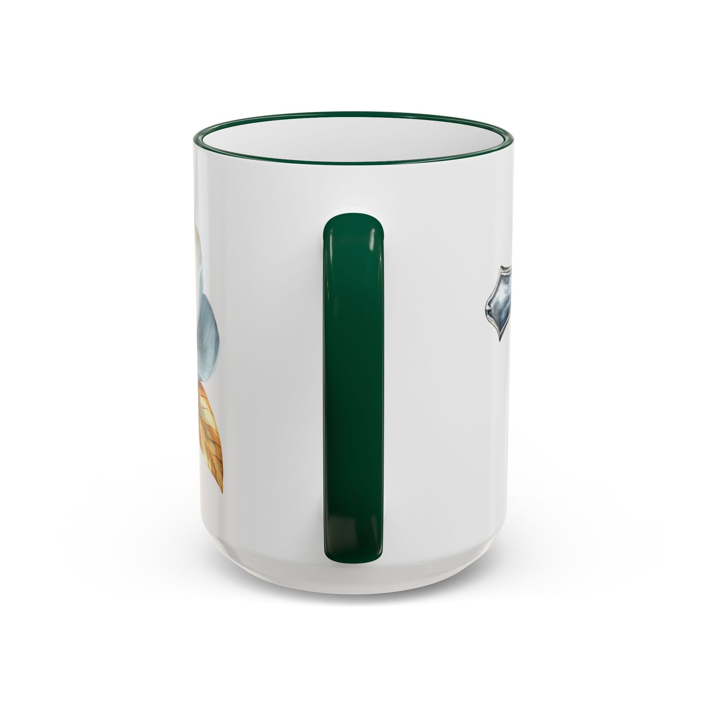 Floral Magnolia Accent Rim Mug with Cross, Blue & Gold Botanical Coffee Cup, 15oz