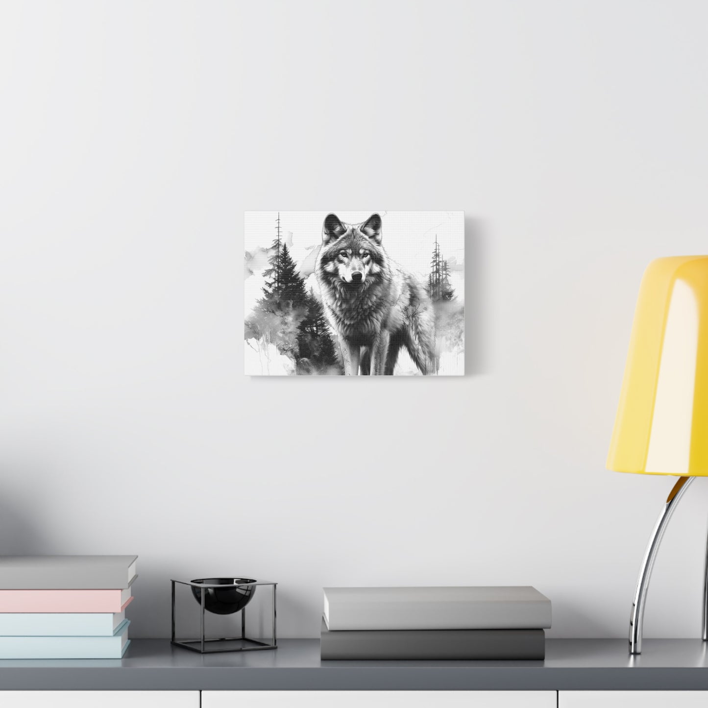 Wolf Canvas Wall Art — Black & White Forest Wolf Matte Stretched Canvas