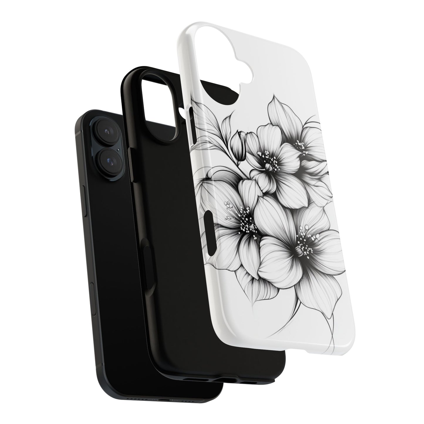 Floral Sketch Tough Case — Black & White Hand-Drawn Blossom Phone Cover
