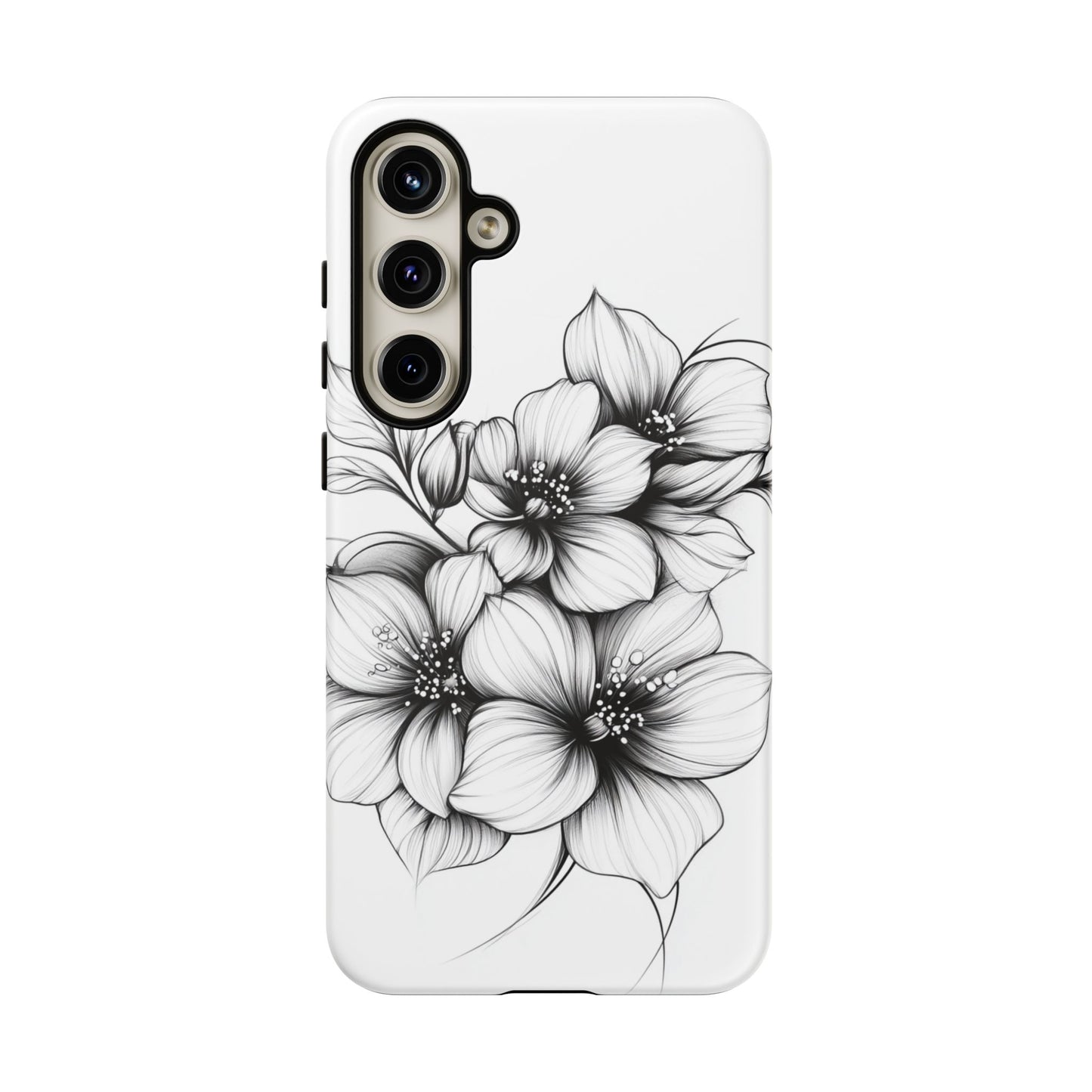 Floral Sketch Tough Case — Black & White Hand-Drawn Blossom Phone Cover