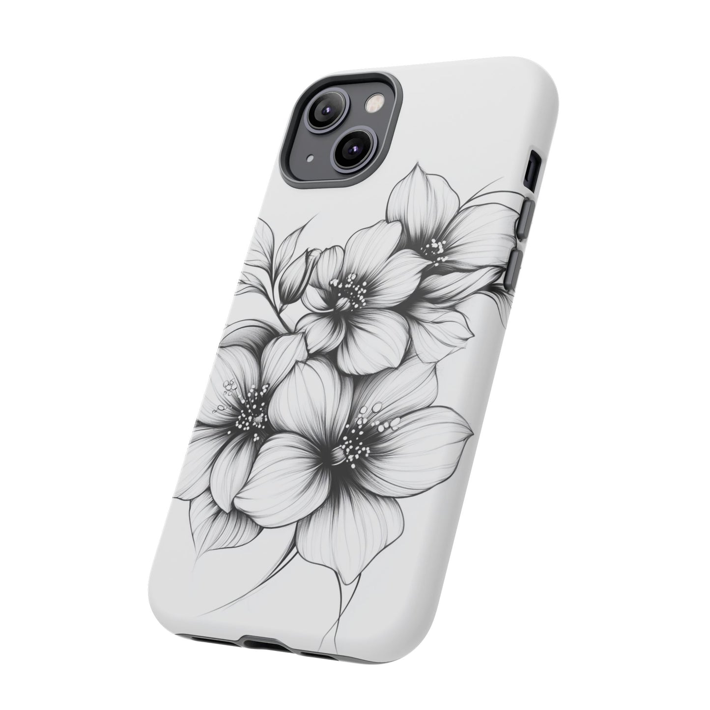 Floral Sketch Tough Case — Black & White Hand-Drawn Blossom Phone Cover