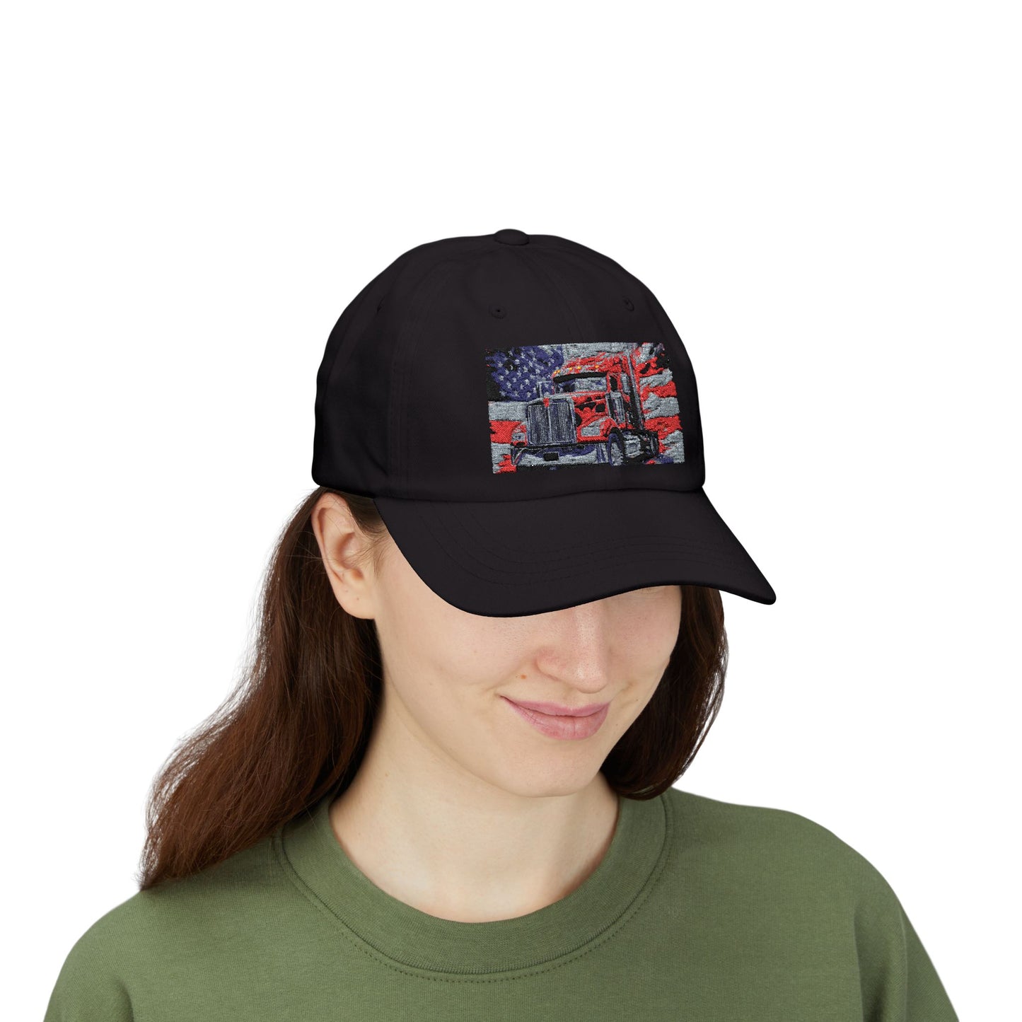 Patriotic Semi Truck Dad Cap — American Flag Trucker Hat for Truckers & USA Pride