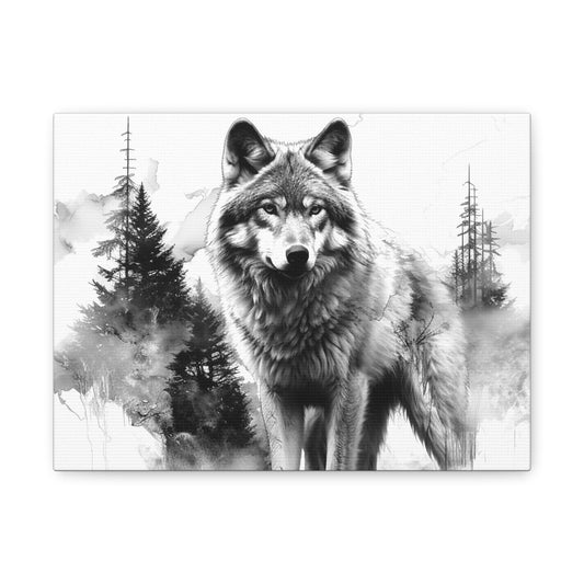 Wolf Canvas Wall Art — Black & White Forest Wolf Matte Stretched Canvas