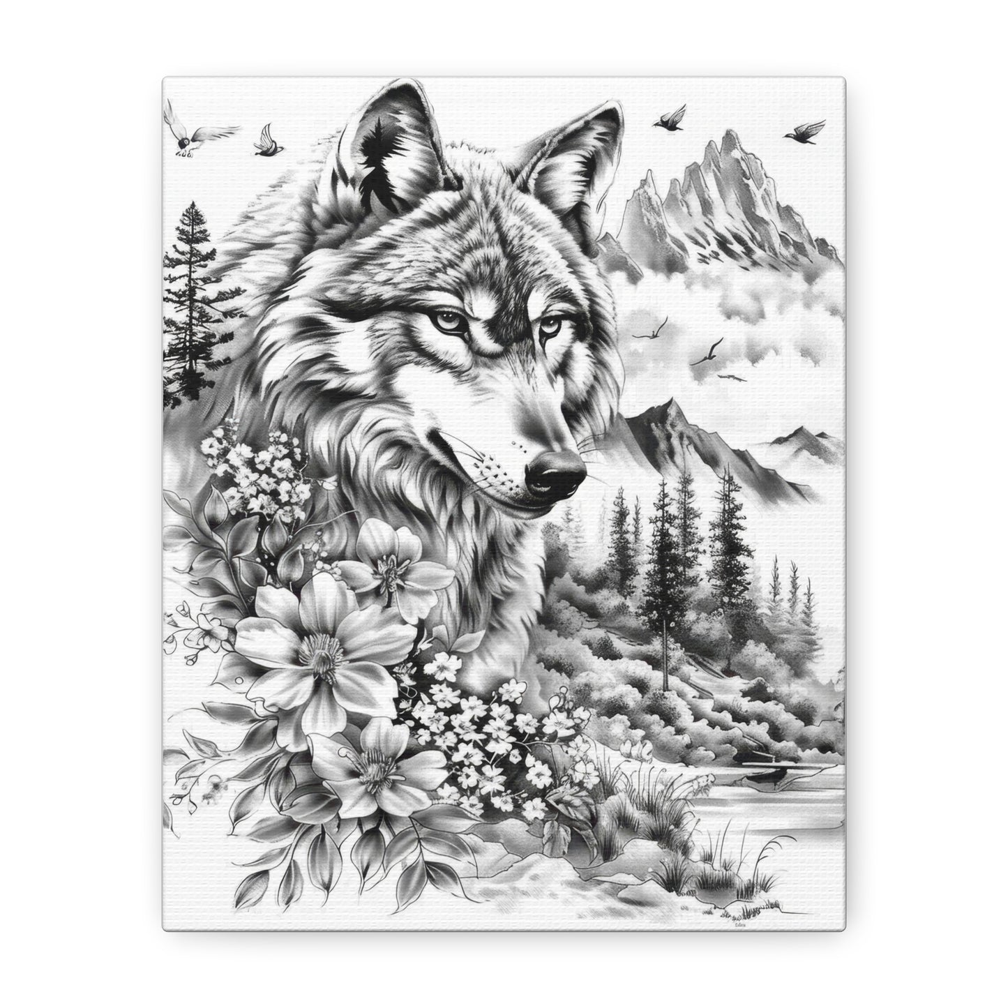 Wolf Portrait Canvas Print — Black & White Nature Wall Art