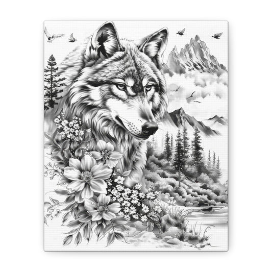 Wolf Portrait Canvas Print — Black & White Nature Wall Art