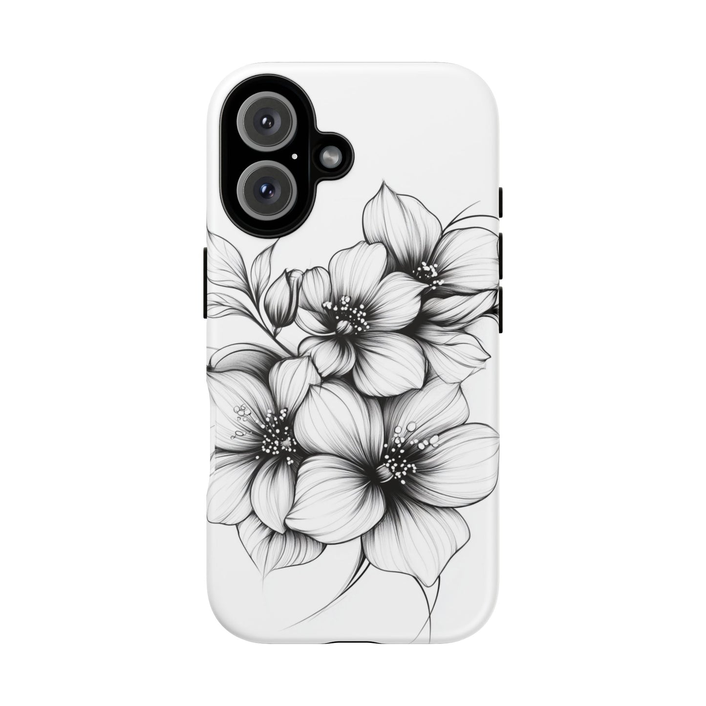 Floral Sketch Tough Case — Black & White Hand-Drawn Blossom Phone Cover