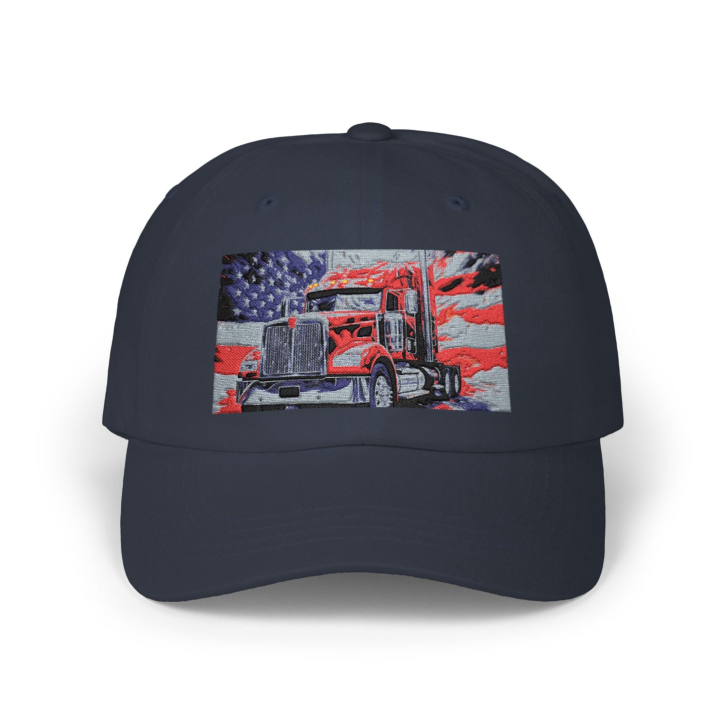 Patriotic Semi Truck Dad Cap — American Flag Trucker Hat for Truckers & USA Pride