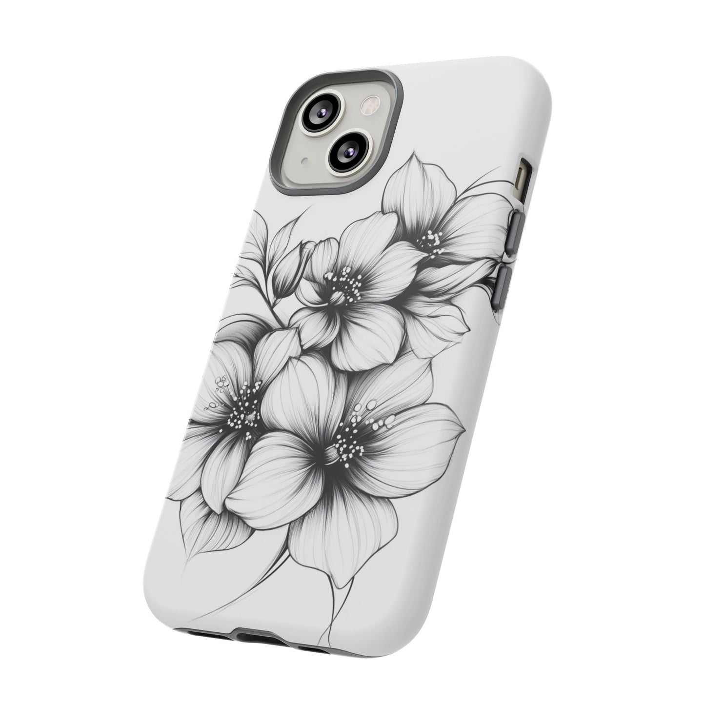 Floral Sketch Tough Case — Black & White Hand-Drawn Blossom Phone Cover