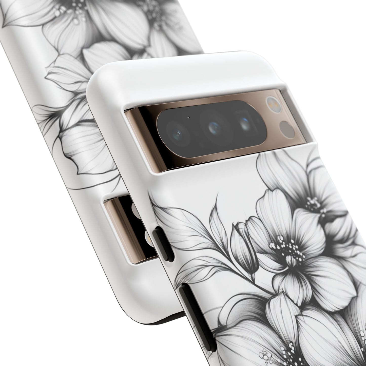 Floral Sketch Tough Case — Black & White Hand-Drawn Blossom Phone Cover