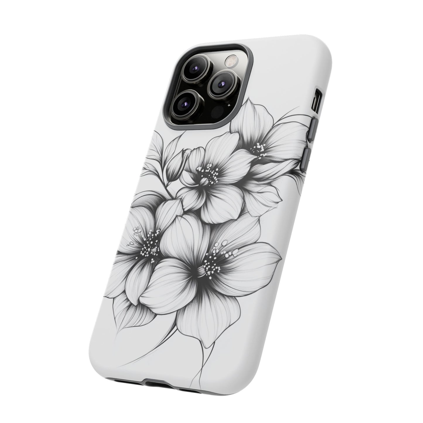 Floral Sketch Tough Case — Black & White Hand-Drawn Blossom Phone Cover