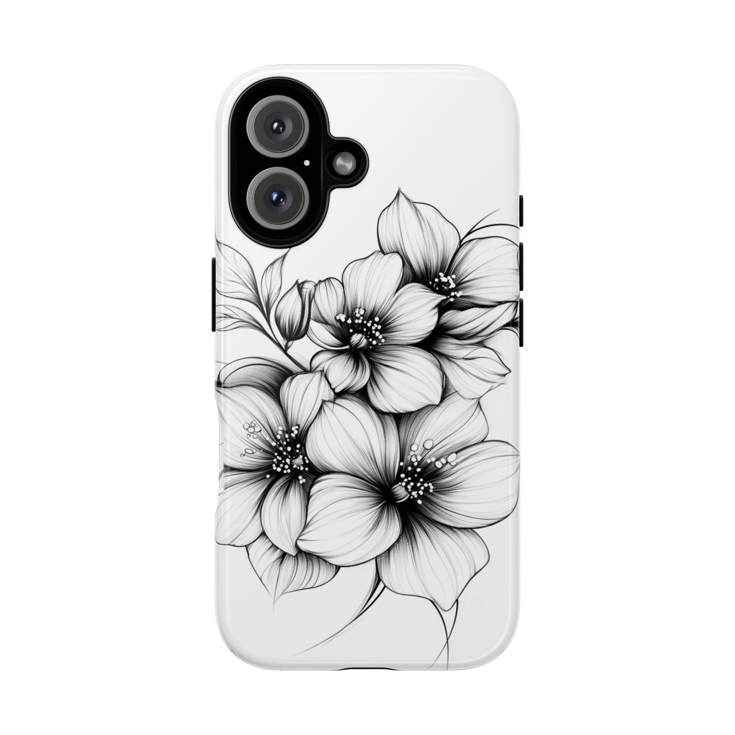 Floral Sketch Tough Case — Black & White Hand-Drawn Blossom Phone Cover