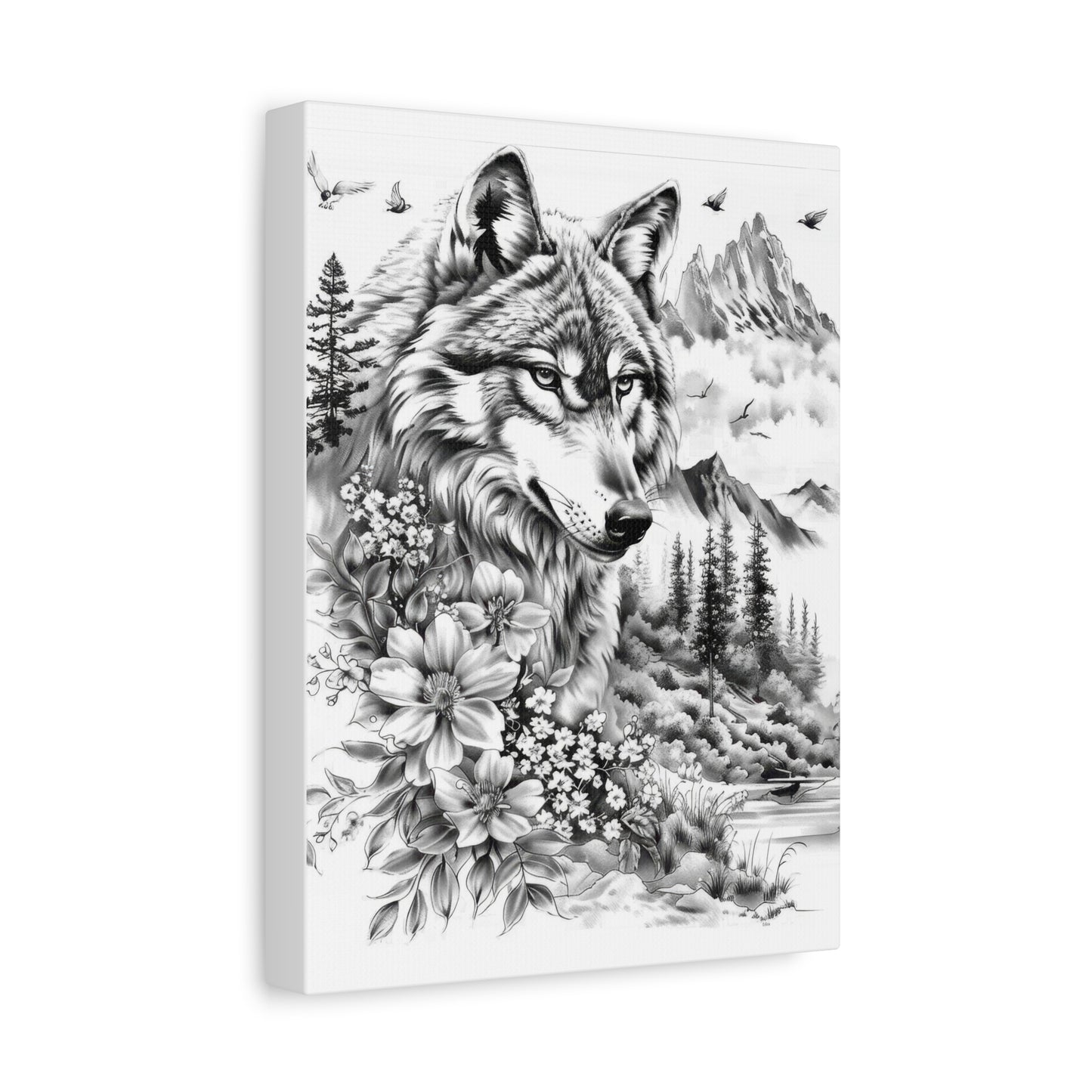 Wolf Portrait Canvas Print — Black & White Nature Wall Art