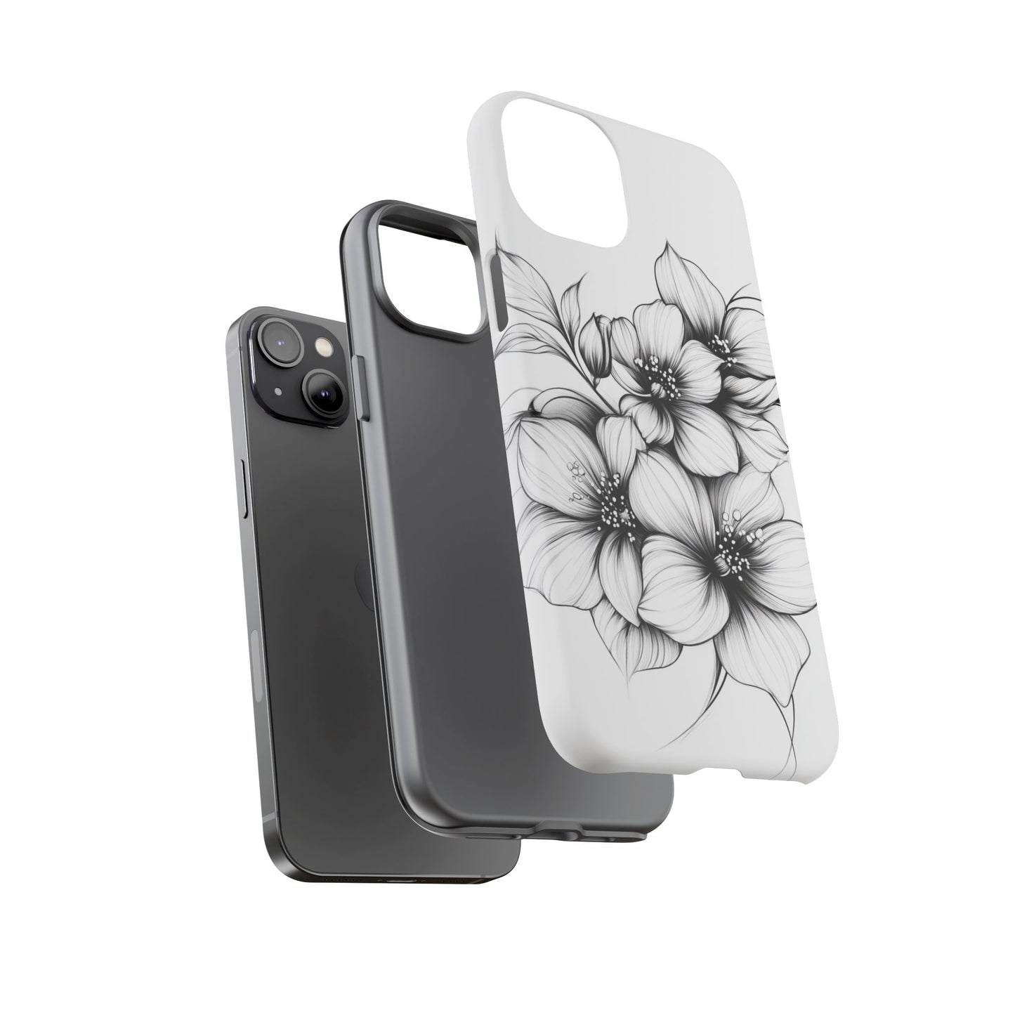 Floral Sketch Tough Case — Black & White Hand-Drawn Blossom Phone Cover